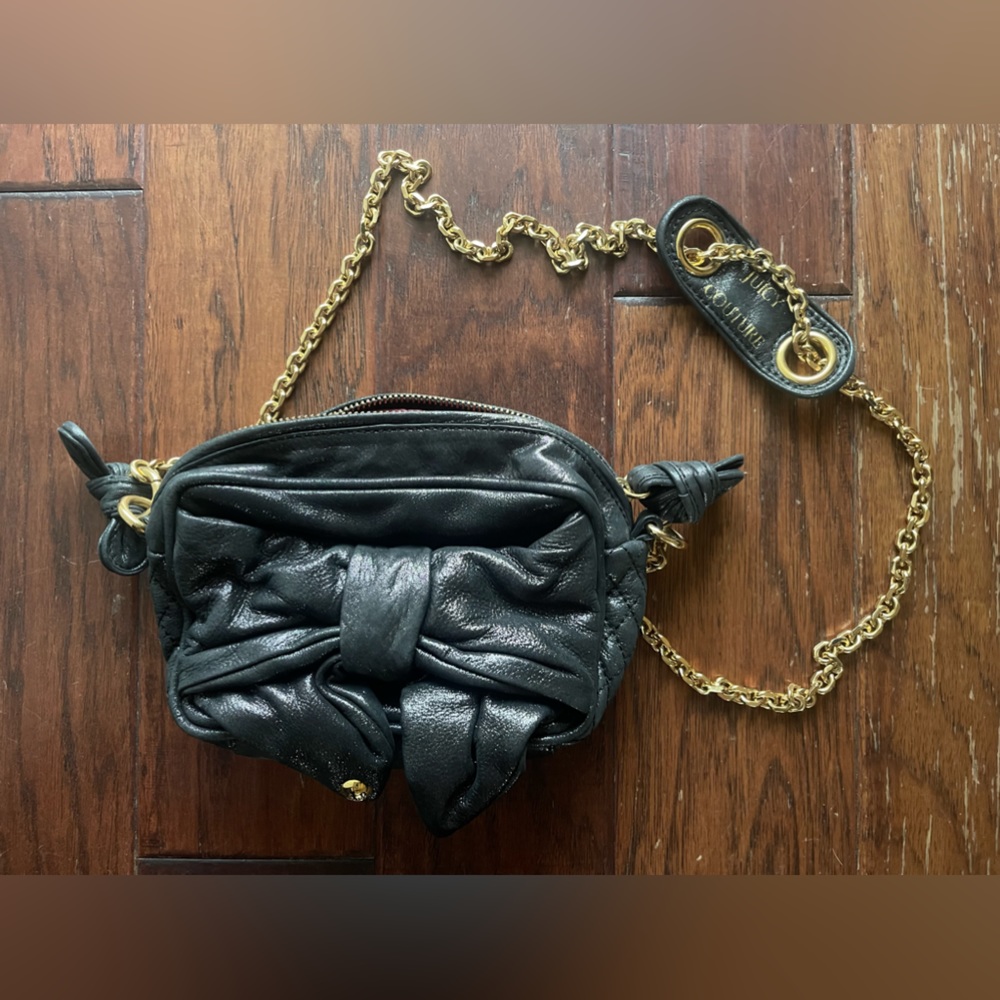 Juicy Couture Black Shimmer Bow Bag (Cowhide Leather)